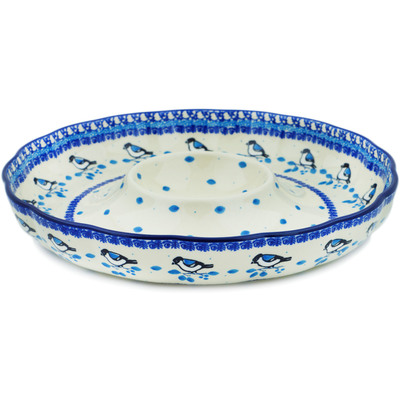 Polish Pottery Chip and Dip Platter 12&quot; Winter Sparrow