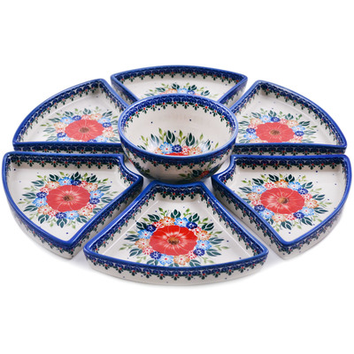 Polish Pottery Chip and Dip Platter 17&quot; Summer Bunch