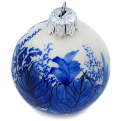 Polish Pottery Christmas Ball Ornament 3&quot; Blue Poppy Dream UNIKAT