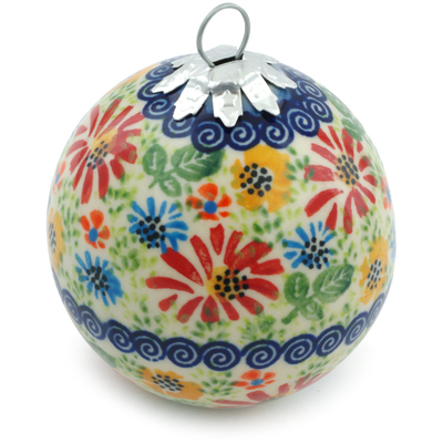 Polish Pottery Christmas Ball Ornament 3&quot; Carnation Confetti UNIKAT
