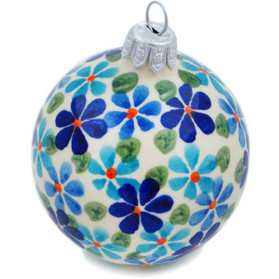Polish Pottery Christmas Ball Ornament 3&quot; Coral Floral