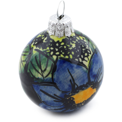 Polish Pottery Christmas Ball Ornament 3&quot; Midnight Glow UNIKAT