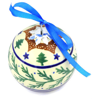 Polish Pottery Christmas Ball Ornament 3&quot; Pine Boughs