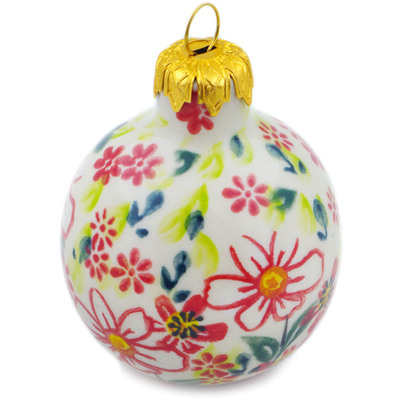 Polish Pottery Christmas Ball Ornament 3&quot; Pink Petal Freedom UNIKAT