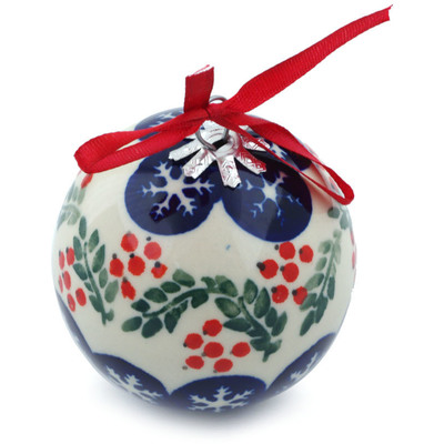 Polish Pottery Christmas Ball Ornament 3&quot; Snowflakes Tree