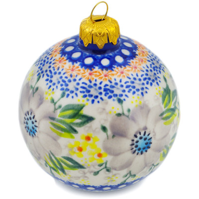 Polish Pottery Christmas Ball Ornament 4&quot; Blissful Blossoms