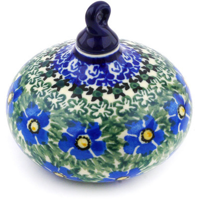Polish Pottery Christmas Ball Ornament 4&quot; Blue Daisy Dream UNIKAT