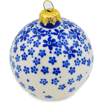 Polish Pottery Christmas Ball Ornament 4&quot; Indigo Infusion