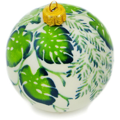 Polish Pottery Christmas Ball Ornament 4&quot; Monstera Deliciosa