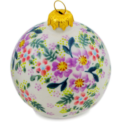 Polish Pottery Christmas Ball Ornament 4&quot; Painted Garden UNIKAT
