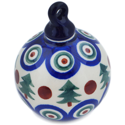 Polish Pottery Christmas Ball Ornament 4&quot; Peacock Evergreen
