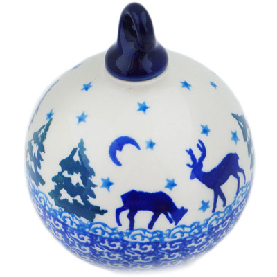 Polish Pottery Christmas Ball Ornament 4&quot; Quiet Forest
