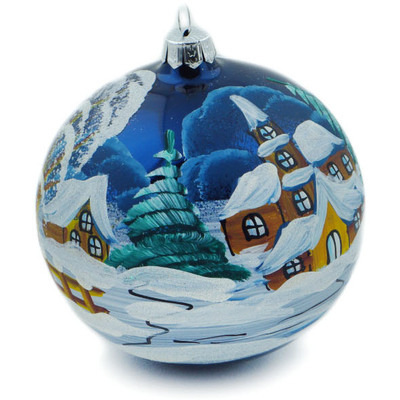 Glass Christmas Ball Ornament 4&quot; Snowy Village