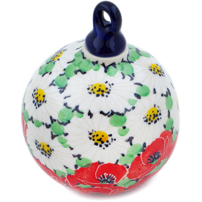 Polish Pottery Christmas Ball Ornament 4&quot; Spring Blossom Harmony UNIKAT