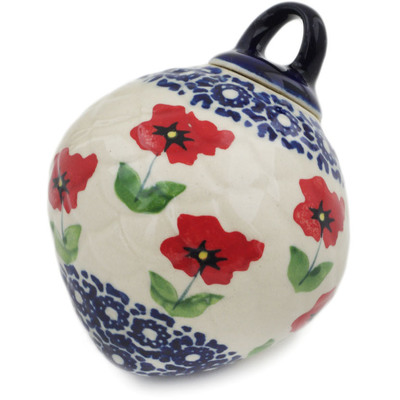 Polish Pottery Christmas Ball Ornament 4&quot; Wind-blown Poppies