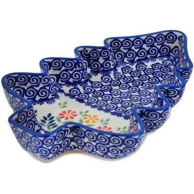 Polish Pottery Christmas Tree Bowl 9&quot; Wave Of Flowers