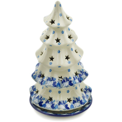 Polish Pottery Christmas Tree Candle Holder 10&quot; Blue Spring