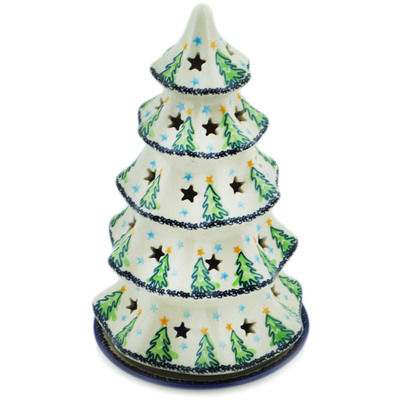 Polish Pottery Christmas Tree Candle Holder 10&quot; Ethereal Evergreen