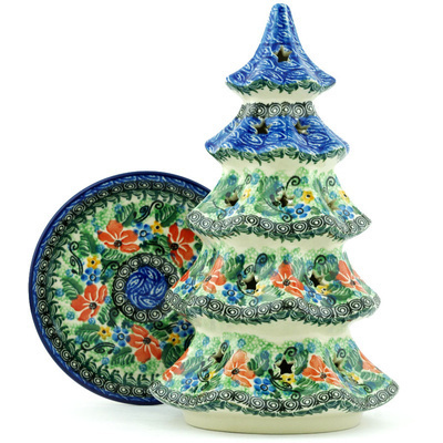 Polish Pottery Christmas Tree Candle Holder 10&quot; Marvellous Ornament UNIKAT