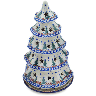 Polish Pottery Christmas Tree Candle Holder 10&quot; Pocono Pines