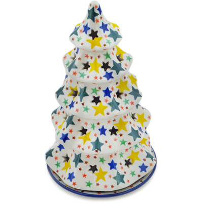 Polish Pottery Christmas Tree Candle Holder 10&quot; Star Fiesta