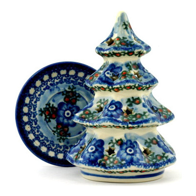 Polish Pottery Christmas Tree Candle Holder 6&quot; Alpine Spring UNIKAT