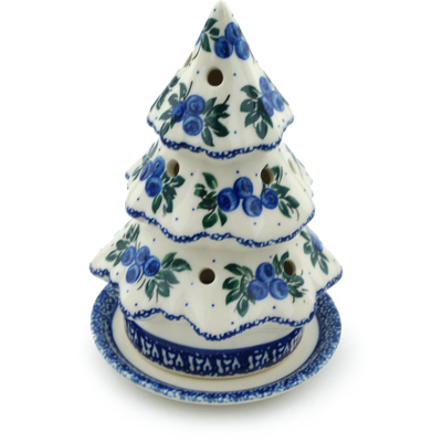 Polish Pottery Christmas Tree Candle Holder 6&quot; Blue Berry Special UNIKAT