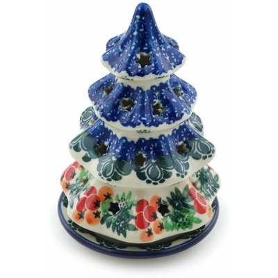Polish Pottery Christmas Tree Candle Holder 6&quot; Currant Tomatoes