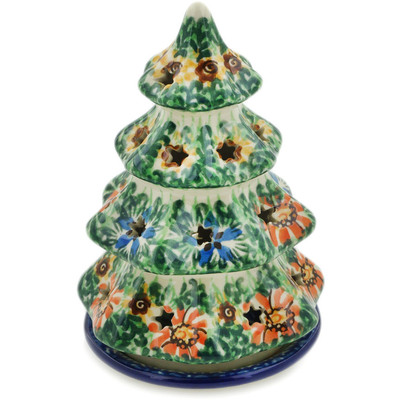Polish Pottery Christmas Tree Candle Holder 6&quot; Sunflower Festival UNIKAT