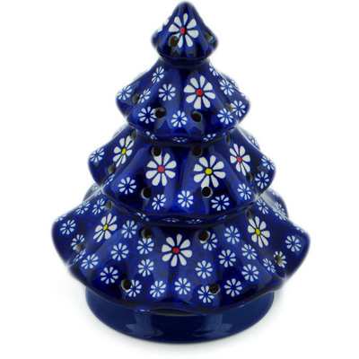 Polish Pottery Christmas Tree Candle Holder 7&quot; Daisy Jazz UNIKAT