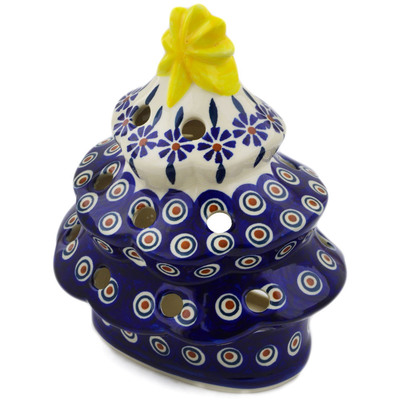 Polish Pottery Christmas Tree Candle Holder 7&quot; Peacock