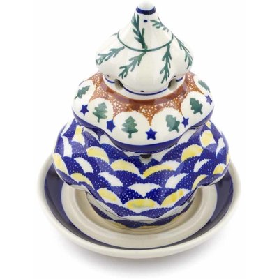 Polish Pottery Christmas Tree Candle Holder 7&quot; Pine Boughs