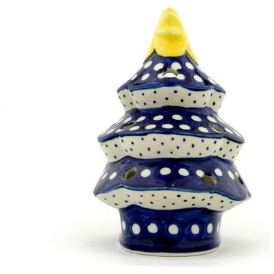 Polish Pottery Christmas Tree Candle Holder 7&quot; Polka Dot