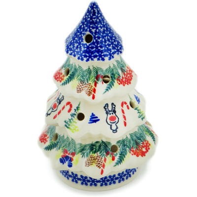 Polish Pottery Christmas Tree Candle Holder 7&quot; Winter Sights UNIKAT