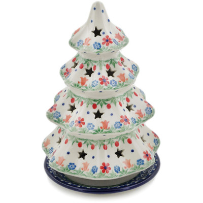 Polish Pottery Christmas Tree Candle Holder 8&quot; Babcia&#039;s Garden