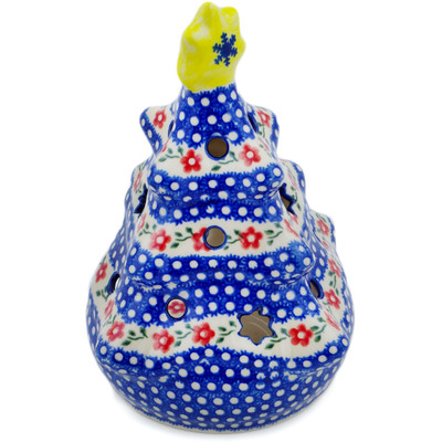 Polish Pottery Christmas Tree Candle Holder 8&quot; Blossom Dots