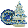 Polish Pottery Christmas Tree Candle Holder 8&quot; Blue Joy