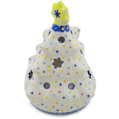 Polish Pottery Christmas Tree Candle Holder 8&quot; Colorful Night