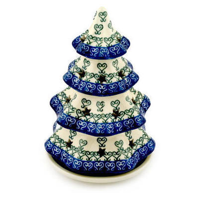 Polish Pottery Christmas Tree Candle Holder 8&quot; Lovely Heart
