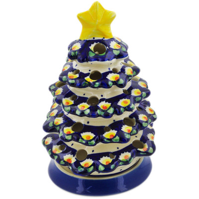 Polish Pottery Christmas Tree Candle Holder 8&quot; Waterlily