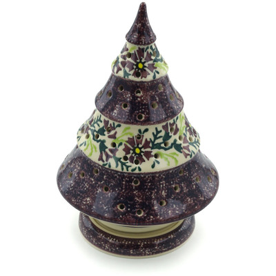 Polish Pottery Christmas Tree Candle Holder 9&quot; Sweet Purple Floral