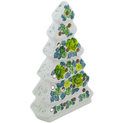 faience Christmas Tree Figurine 12&quot; Green Wave