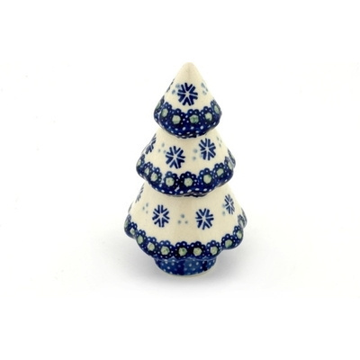 Polish Pottery Christmas Tree Figurine 5&quot; Falling Snowflakes