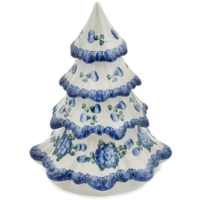 Polish Pottery Christmas Tree Figurine 7&quot; Blue Poppies
