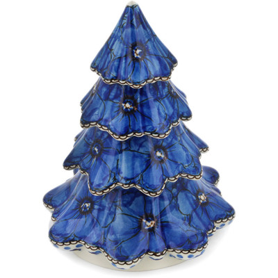 Polish Pottery Christmas Tree Figurine 7&quot; Cobalt Poppies UNIKAT