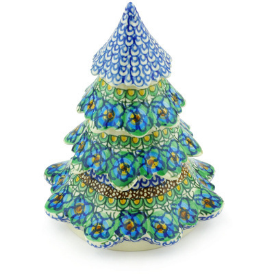 Polish Pottery Christmas Tree Figurine 7&quot; Mardi Gras UNIKAT