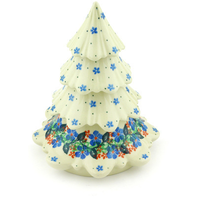 Polish Pottery Christmas Tree Figurine 7&quot; Spring Wreath