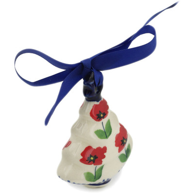 Polish Pottery Christmas Tree Ornament 3&quot; Wind-blown Poppies