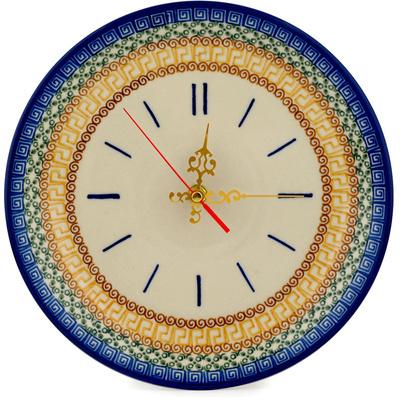 Polish Pottery Clock 10&quot; Grecian Sea
