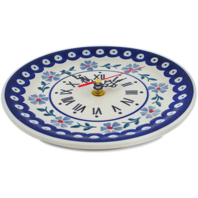 Polish Pottery Clock 8&quot; Peacock Forget-me-not